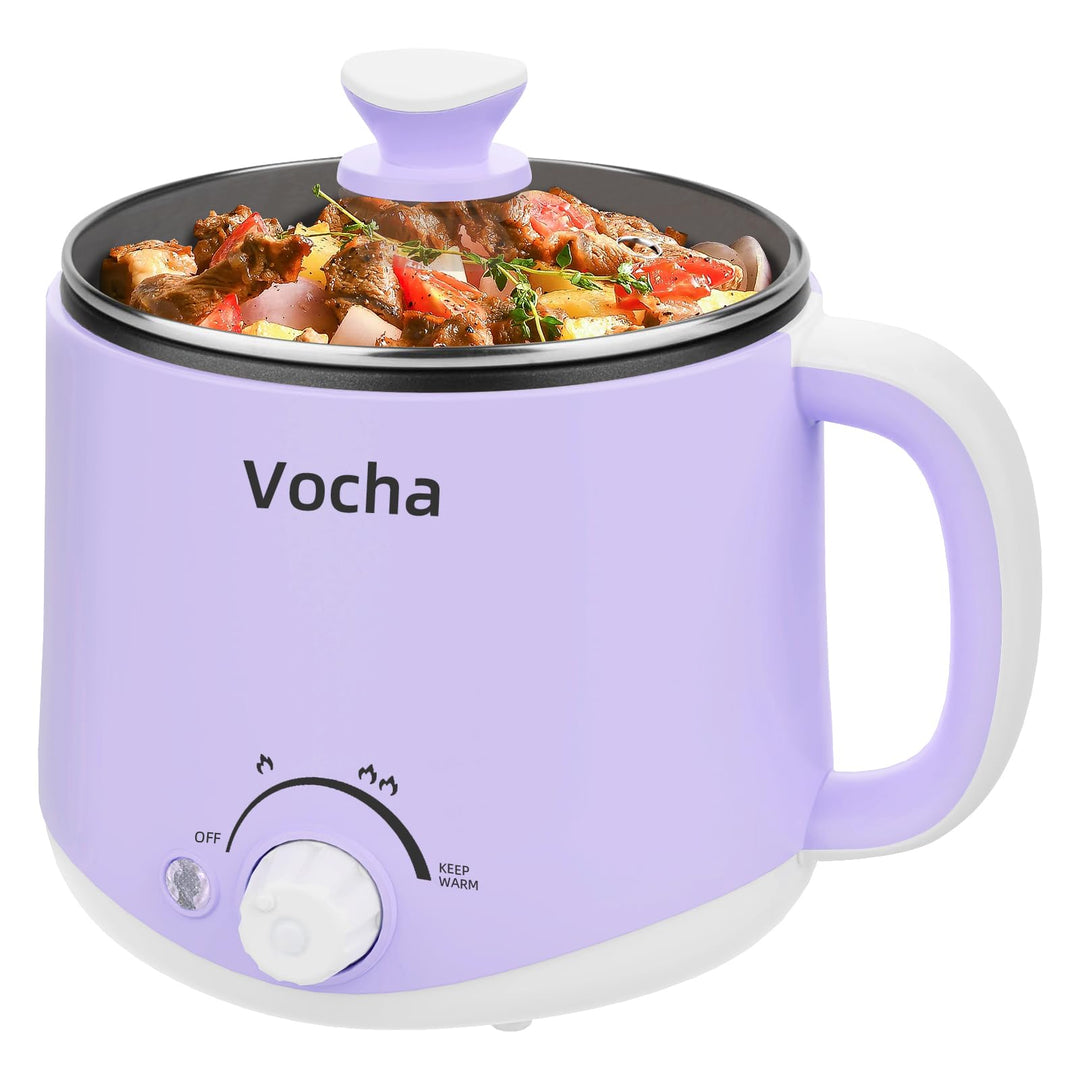 Vocha Elektrische Hot Pot, 1.6L Kleiner Elektrischer Kochtopf mit Warmhaltefunktion, Tragbare Schnel