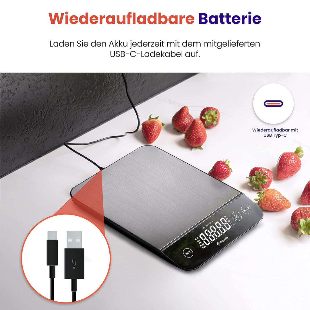 Etekcity Küchenwaage, Küchenwaage Digital 1g genau, 10kg Kitchen Scale mit LED-Display, Tare-Funktio