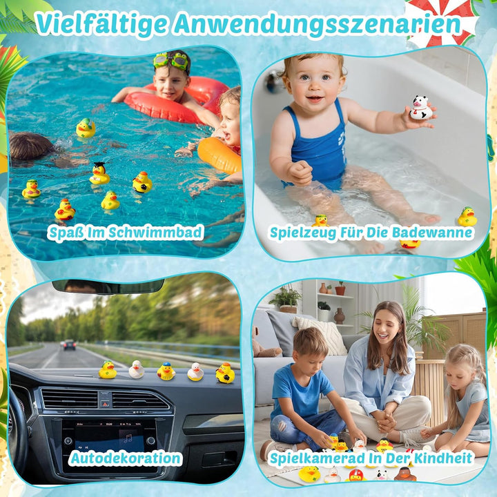 30 Stück Quietschenten Set - Bunte Badeenten mit Quietschfunktion für Bad, Pool & Party - Lustige Gu