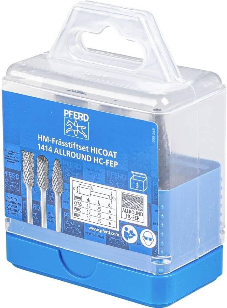 PFERD HM-Frässtift-Set, 3-teilig, Zahnung ALLROUND, HICOAT-Beschichtung, Schaft-ø 6 mm, Frässtift-ø