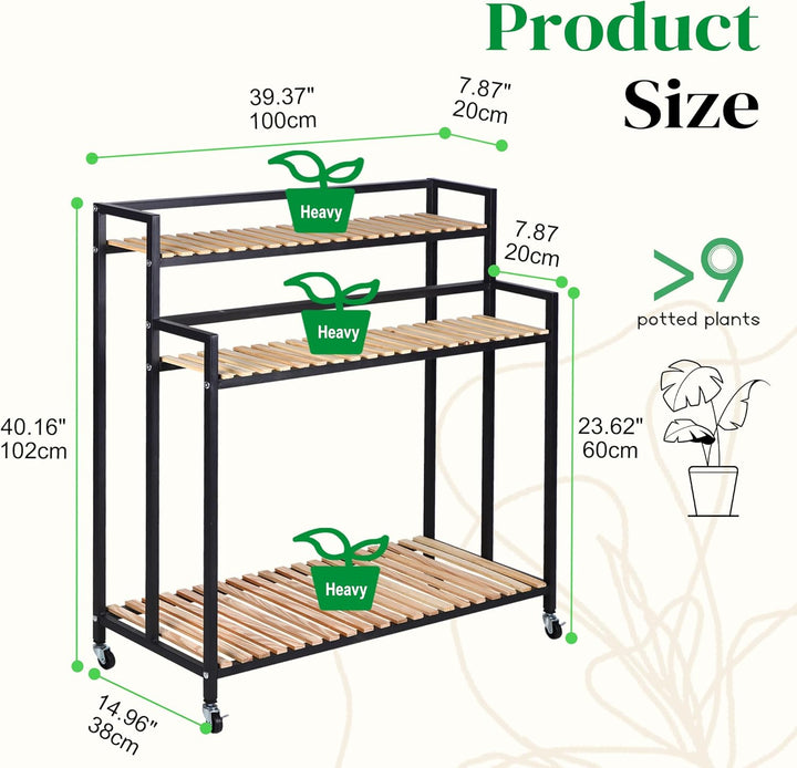 3-Tier Metallisches Pflanzenregal Klappregal mit Rollen – platzsparendes Etagen-Design für Innen & A