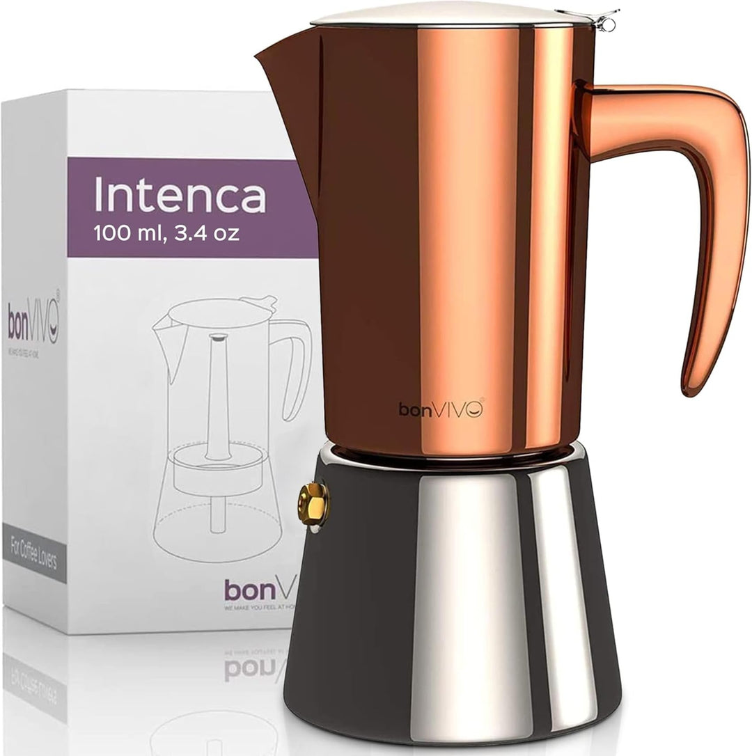 bonVIVO Espressokocher Induktion geeignet - Edelstahl Kaffeekocher in Kupfer-Optik m. Wasserkessel u