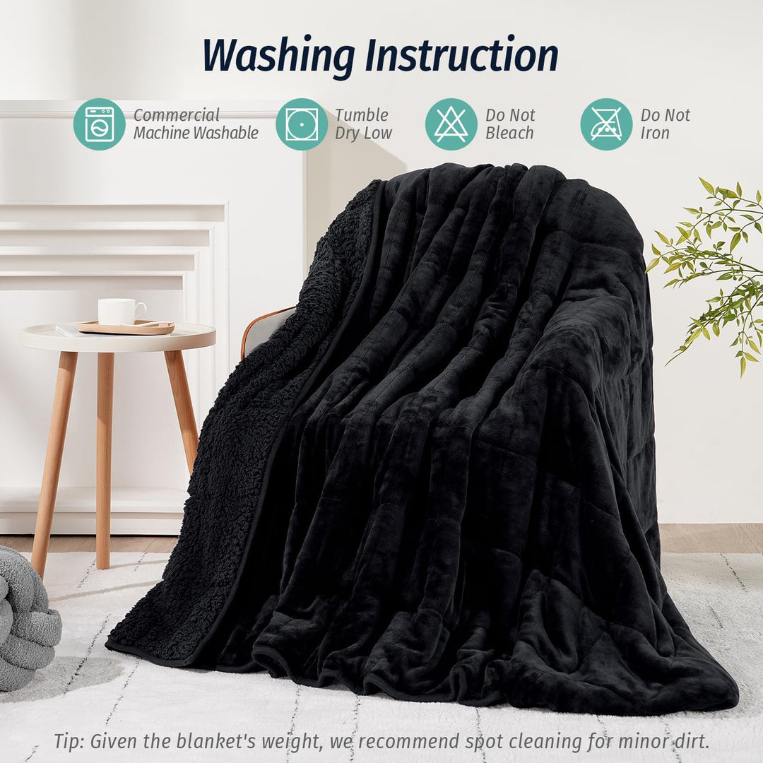 Wemore Sherpa Fleece Weighted Blanket für Erwachsene, 15 lbs Dual Sided Cozy Fluffy Heavy Decke, Ult