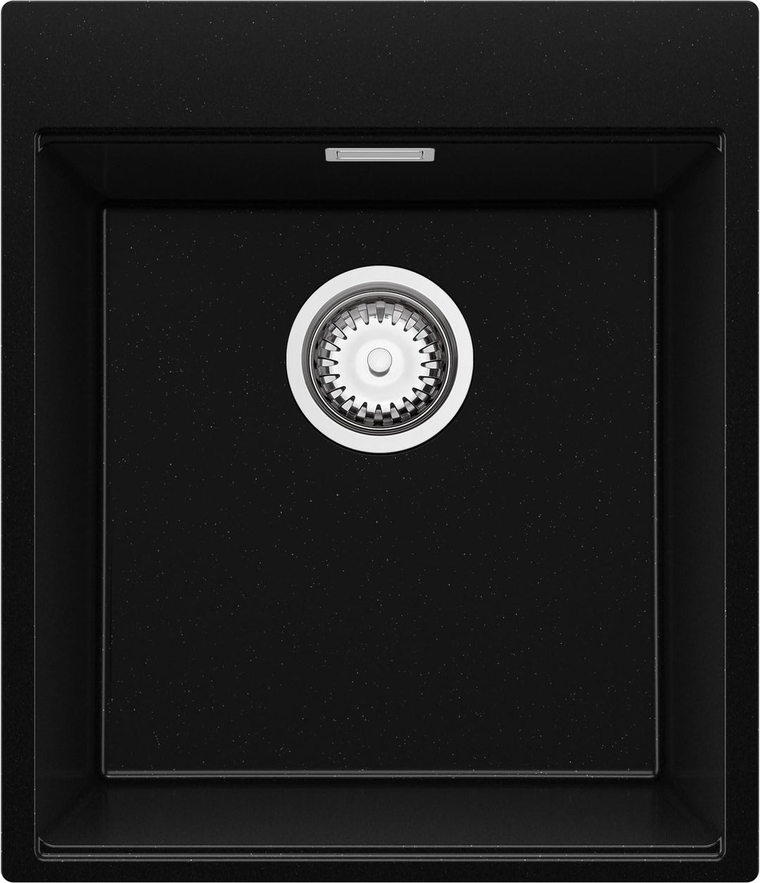PRIMAGRAN Spülbecken Schwarz Metallic 43x50cm, Granitspüle 1 Becken + Ablauf-Set, Küchenspüle ab 45e