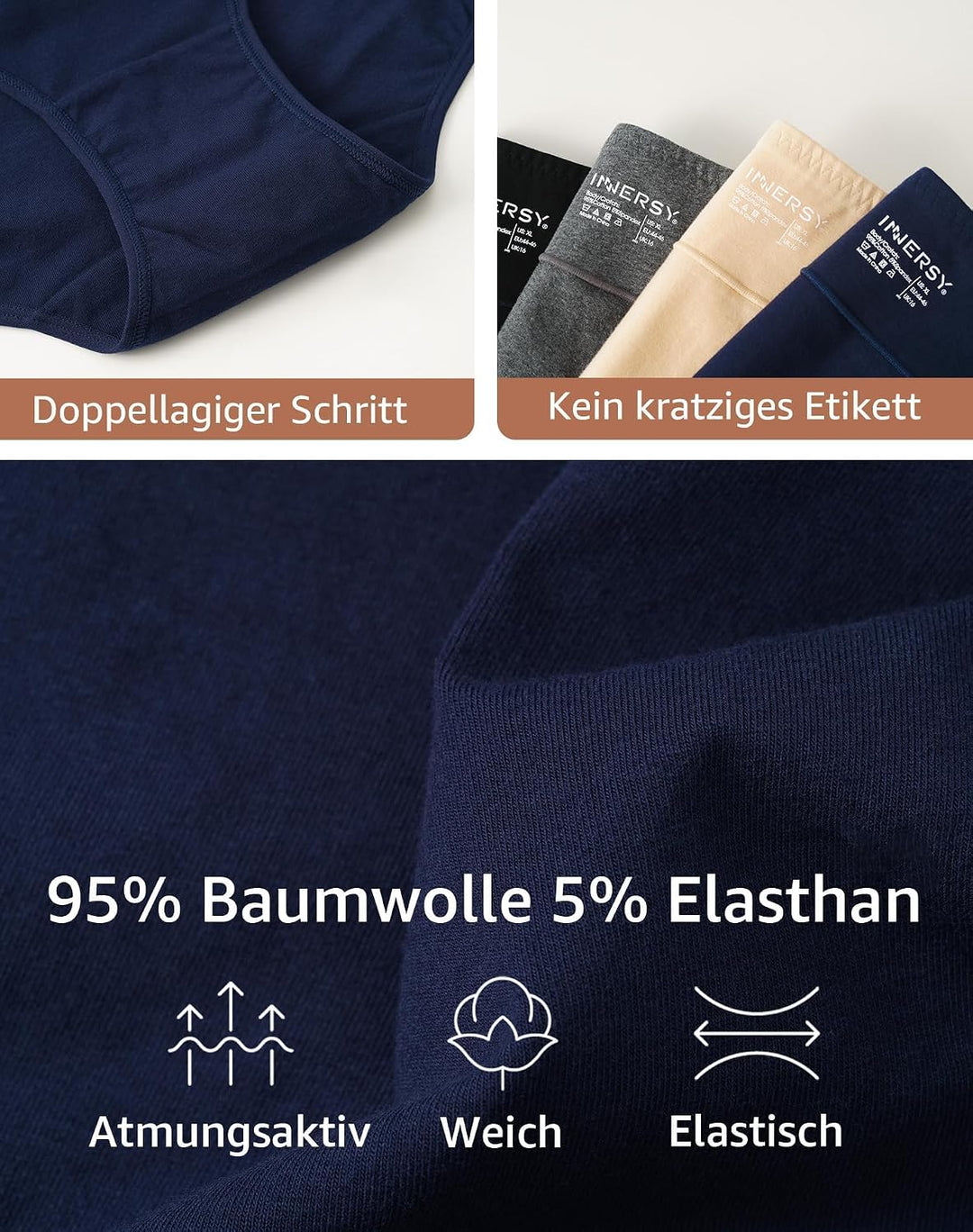 INNERSY Unterhosen Grosse Grössen Damen Taillenslip Baumwolle High Waist Slip (44-62) 4er Pack 52-54