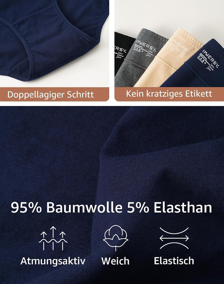 INNERSY Unterhosen Grosse Grössen Damen Taillenslip Baumwolle High Waist Slip (44-62) 4er Pack 52-54