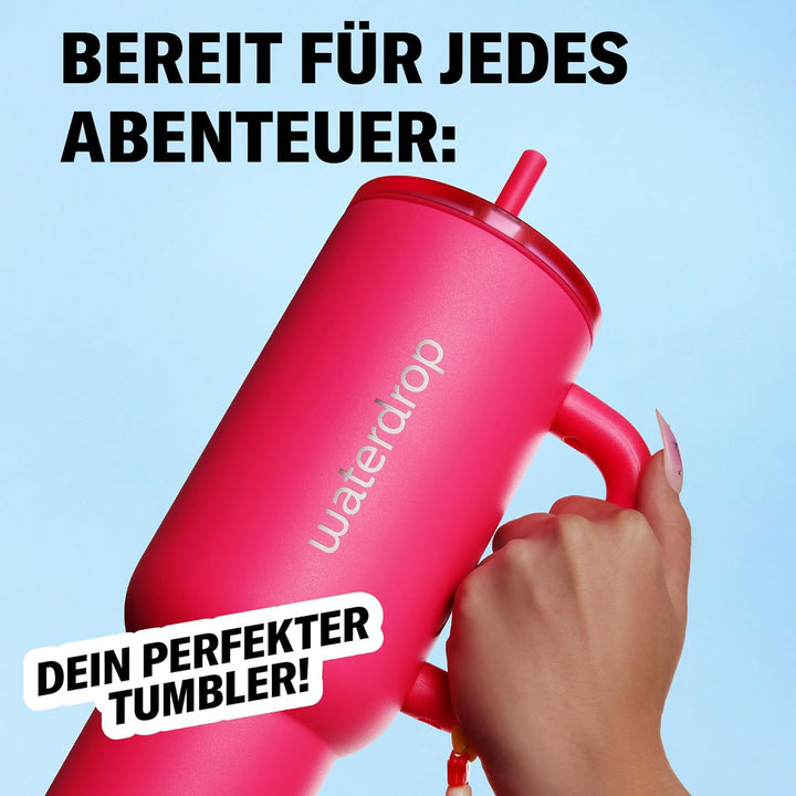 waterdrop® Thermobecher mit Strohhalm 1,1L – Auslaufsichere, robuste Trinkflasche mit aufklappbarem