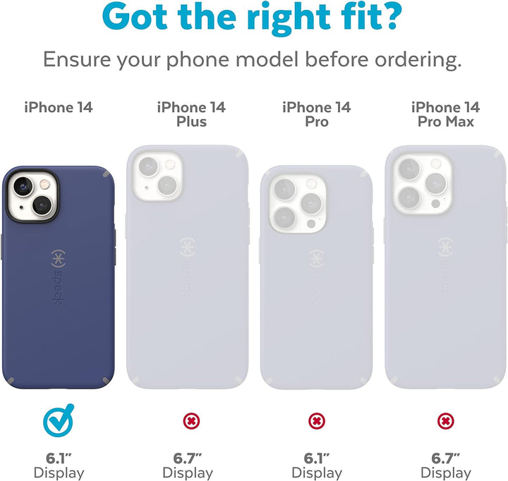 Speck Produkte CandyShell Pro iPhone 14 Hülle, kompatibel mit MagSafe, Cloudy Grey/Spring Purple Wol