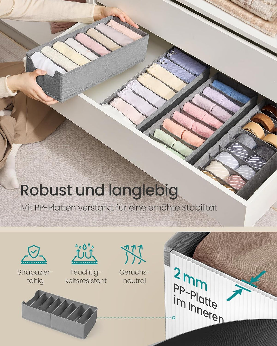 SONGMICS Unterwäsche-Organizer 4er Set, Schubladen-Organizer für IKEA HEMNES und MALM Kommoden, mit