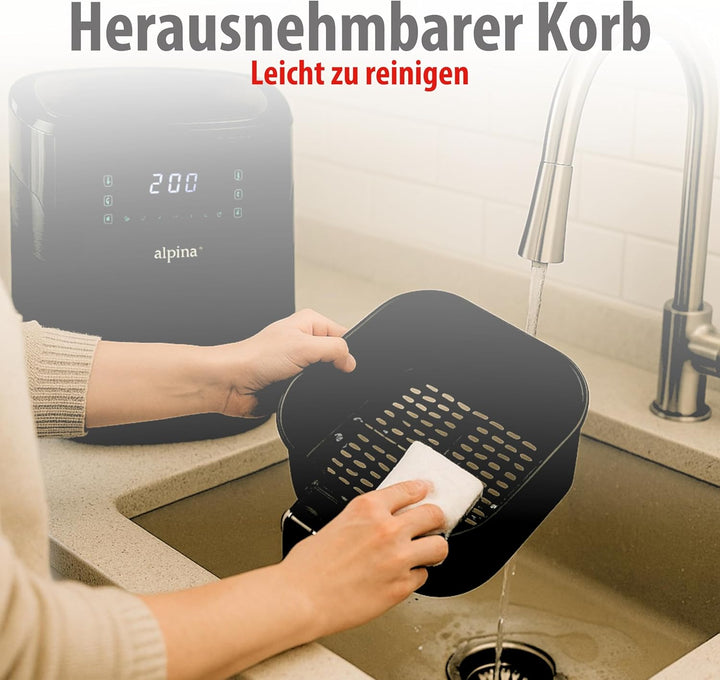 alpina Digitale Heissluftfritteuse 6L - Airfryer für 4 bis 6 Personen - Air Fyer mit einstellbarer T