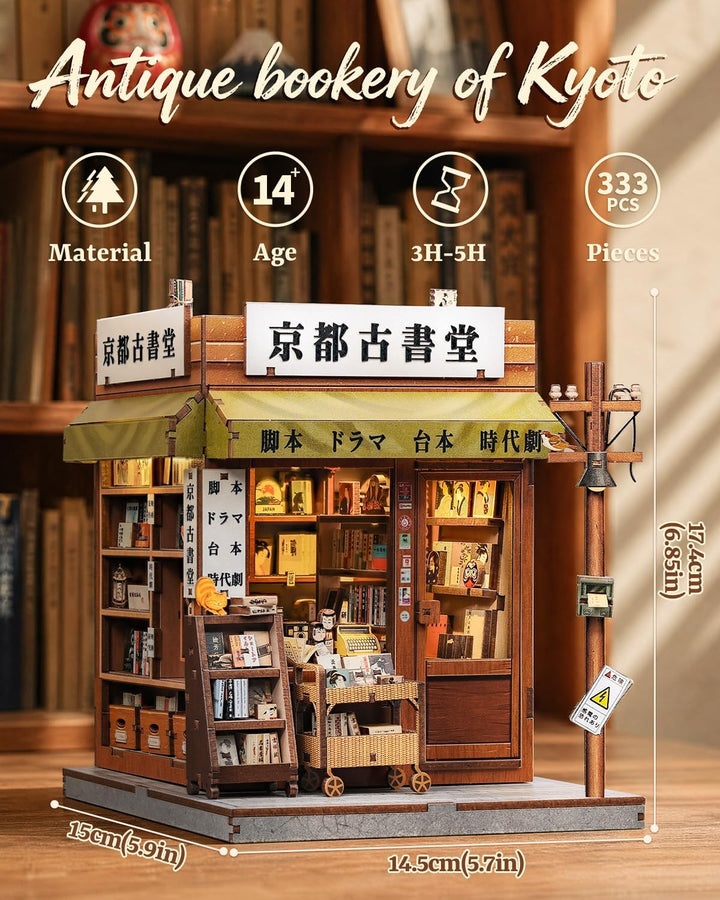 3D-Holz-Miniaturhaus mit LED – dekoratives Bücherregal-Deko, Selbstbau-Puzzle für Erwachsene, kreati