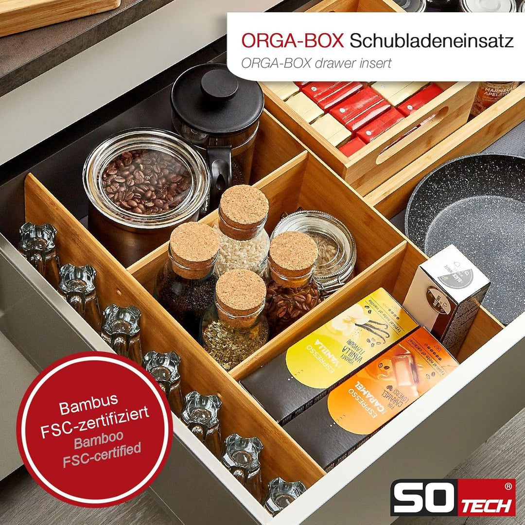 ORGA-BOX Auszugs- und Schubladen Einteilungssystem 473 x 273 x 145 mm Multifunktionseinsatz aus Bamb