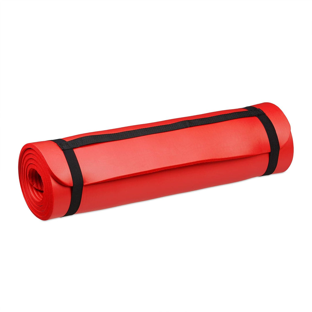 Relaxdays Yogamatte, 1 cm dick, für Pilates, Fitness, gelenkschonend, mit Tragegurt, Gymnastikmatte