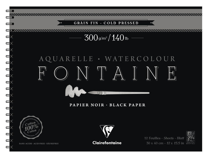 Clairefontaine 975312C - Malblock Fontaine mit Spiralbindung mit 12 Blatt, feine Körnung 300g 30x40c