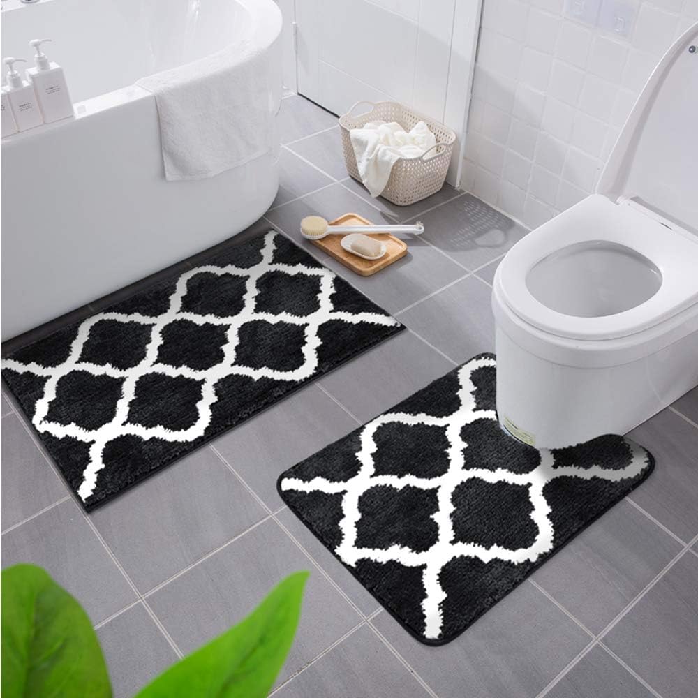 Homaxy rutschfest Badematten Set 2 teilig Weich Hochflor Bad WC Badezimmerteppich Set Mikrofaser Bad