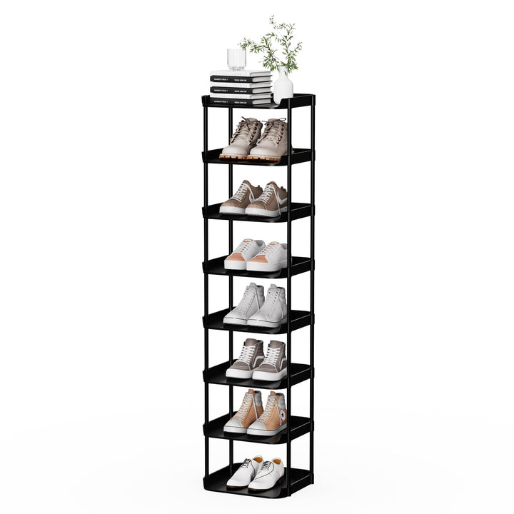 8 Ebenen Schmal Schuhregal, Mehrschichtiges Hoch Schuhregale Platzsparend, Stapelbar Klein Standrega