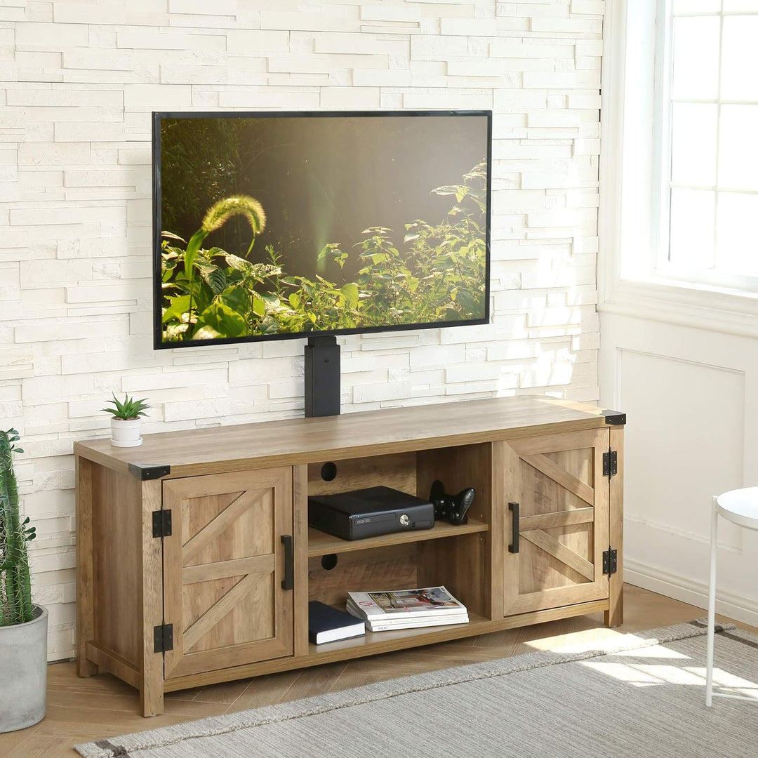 FITUEYES TV Bodenständer mit Holzbasis TV Standfuss TV Ständer Fernsehstand höhenverstellbar schwenk
