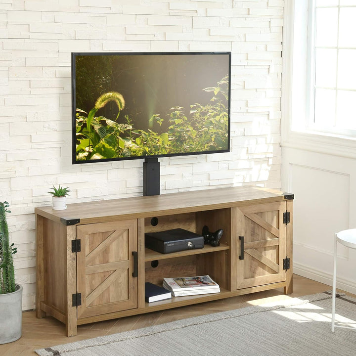 FITUEYES TV Bodenständer mit Holzbasis TV Standfuss TV Ständer Fernsehstand höhenverstellbar schwenk