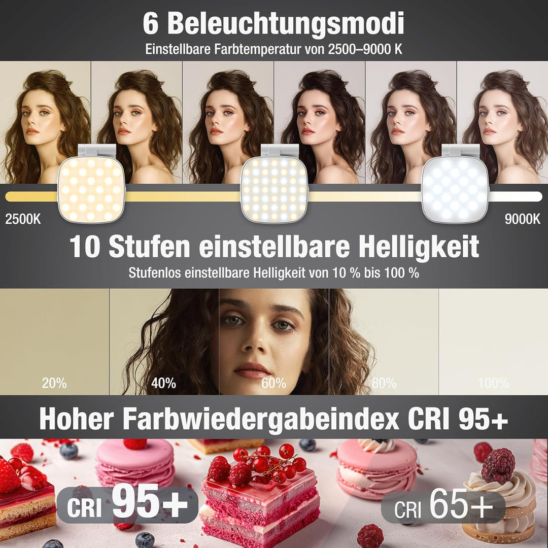 Diyife Selfie Licht, LED Magnetisches Fülllicht, 6 Beleuchtungsmodi, Handylicht 10 Helligkeitsstufen