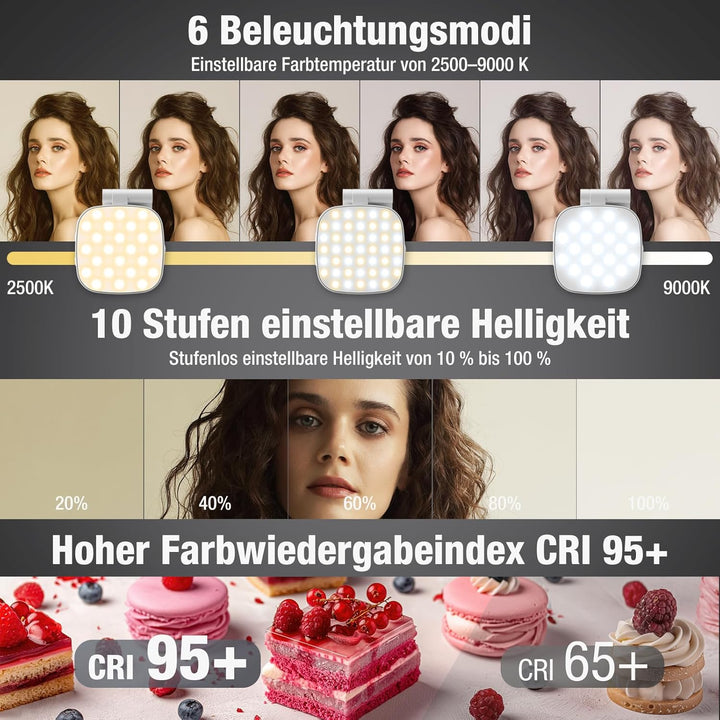 Diyife Selfie Licht, LED Magnetisches Fülllicht, 6 Beleuchtungsmodi, Handylicht 10 Helligkeitsstufen