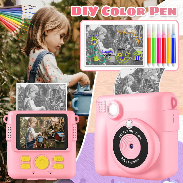 Kinderkamera, Sofortbildkamera Kinder,1080P 2.4 Zoll Bildschirm Digitalkamera Kinder mit 16x Digital