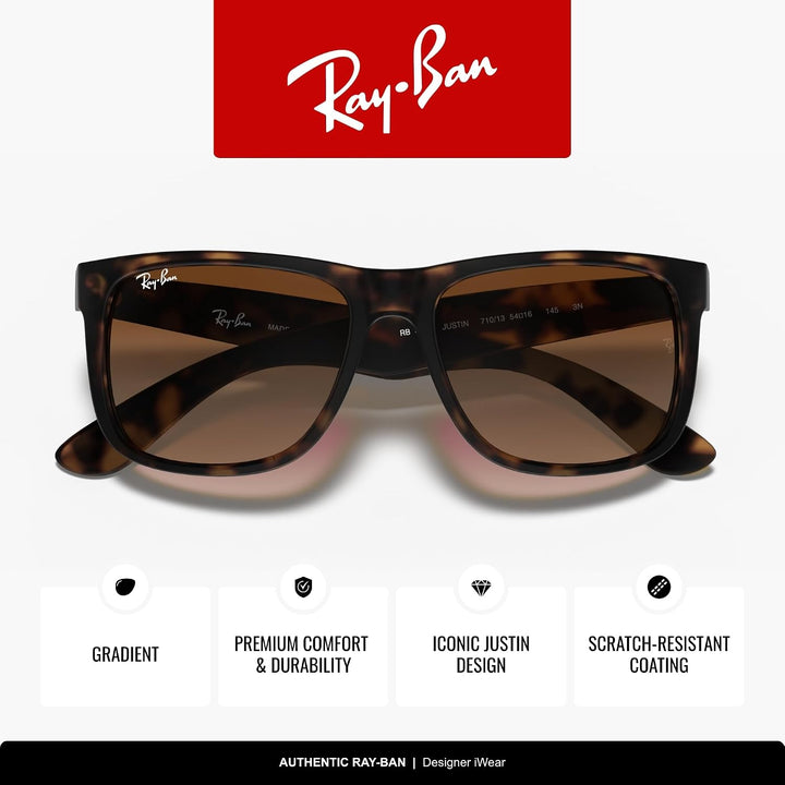 Ray-Ban unisex Justin Sonnenbrille, Rot(Rot/Blau), 51 Large (Herstellergrösse: 55) Braun (Gestell: B