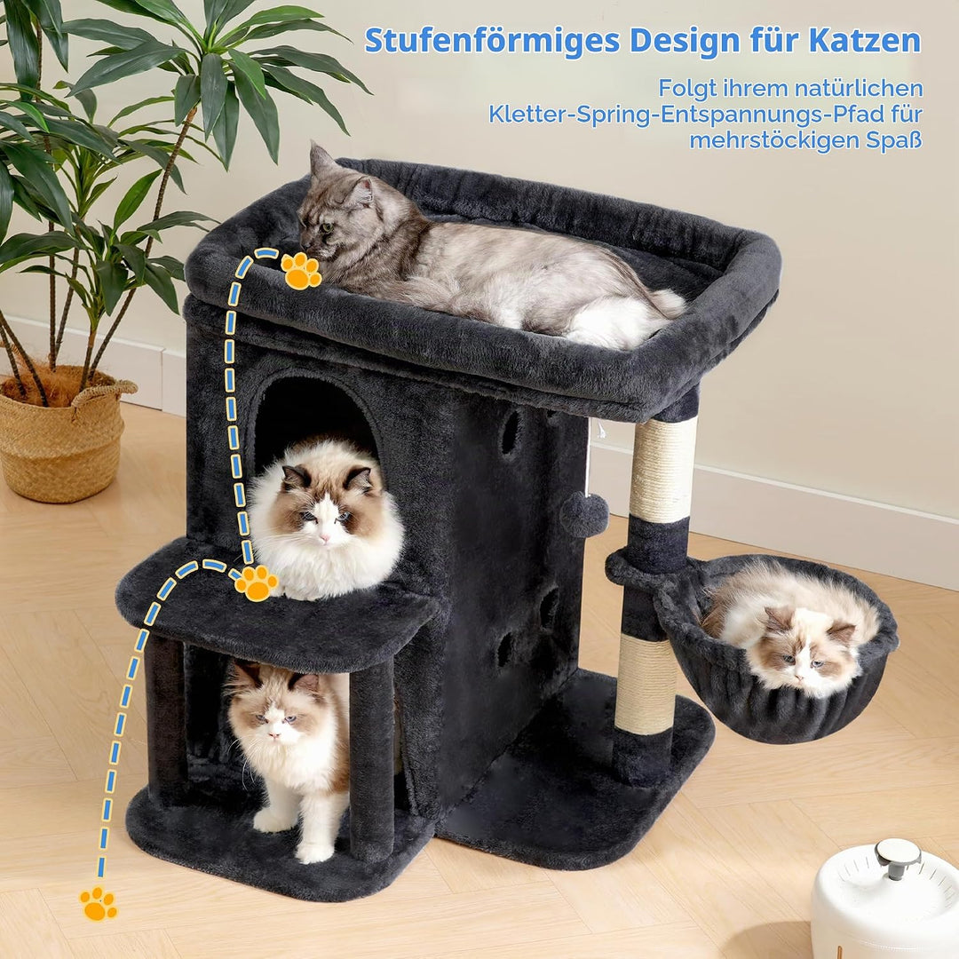 Heybly Kratzbaum, 65 cm Hoher Katzenbaum mit Extra-Grosser Plattform, Gestuftes Katzenmöbel mit Dopp