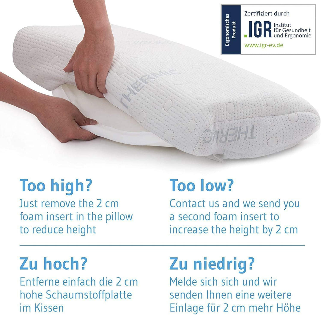 Kopfkissen 40x80 HADAR Wave, höhenverstellbar, ergonomisches HWS Nackenstützkissen aus Visco-Schaum