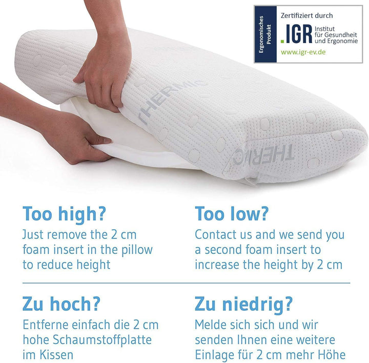 Kopfkissen 40x80 HADAR Wave, höhenverstellbar, ergonomisches HWS Nackenstützkissen aus Visco-Schaum