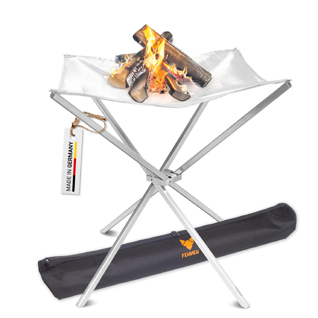 FENNEK HIGHFIRE | Hochwertiges, transportables XL Feuernetz aus Edelstahl | 60 x 60 x 63 cm | Mit Ta