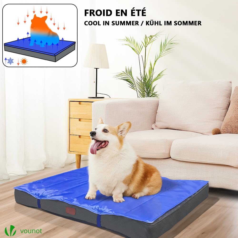 VOUNOT Orthopädisches Hundebett mit Abnehmbarer Kühlmatte, 2 in 1 Hundekissen Mittelgrosse Hunde, Wa