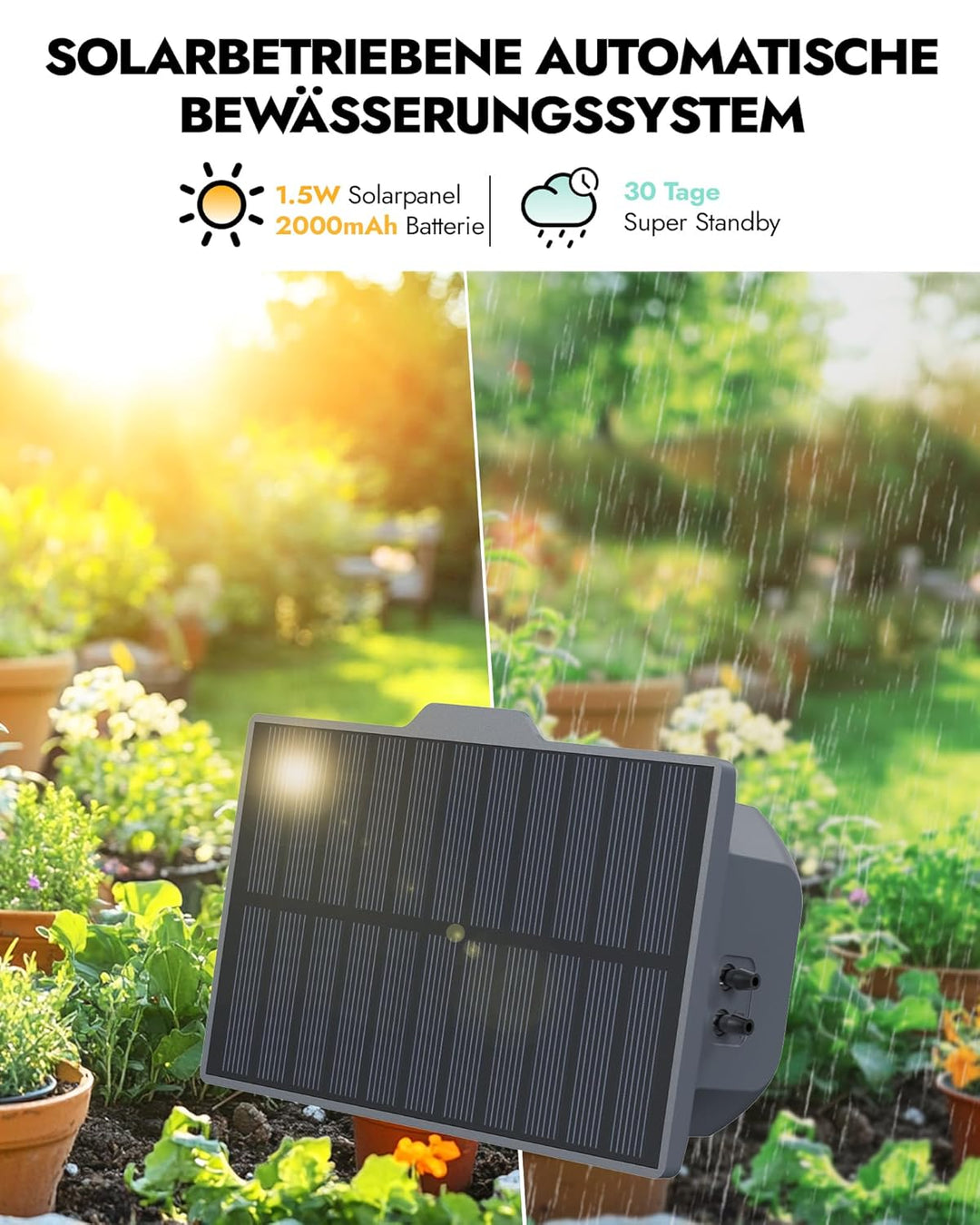RAINPOINT Solar Bewässerungssystem, Solar Automatische Bewässerung Outdoor für bis zu 15 Topfpflanze