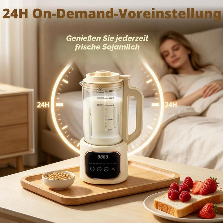 Nussmilchmaschine 1600ml, Automatische Mandelmilchmaschine mit 20 Klingen, 4 Stunden Warmhaltefunkti