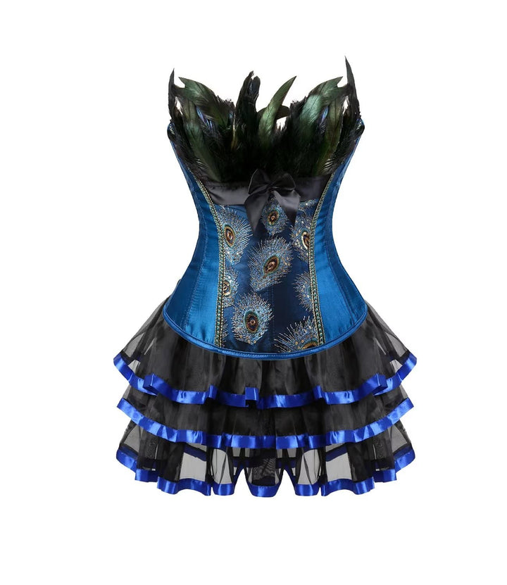 Jutrisujo korsett Corsagenkleid rock kleid corsage korsage pfau feder damen vollbrust bustier gothic