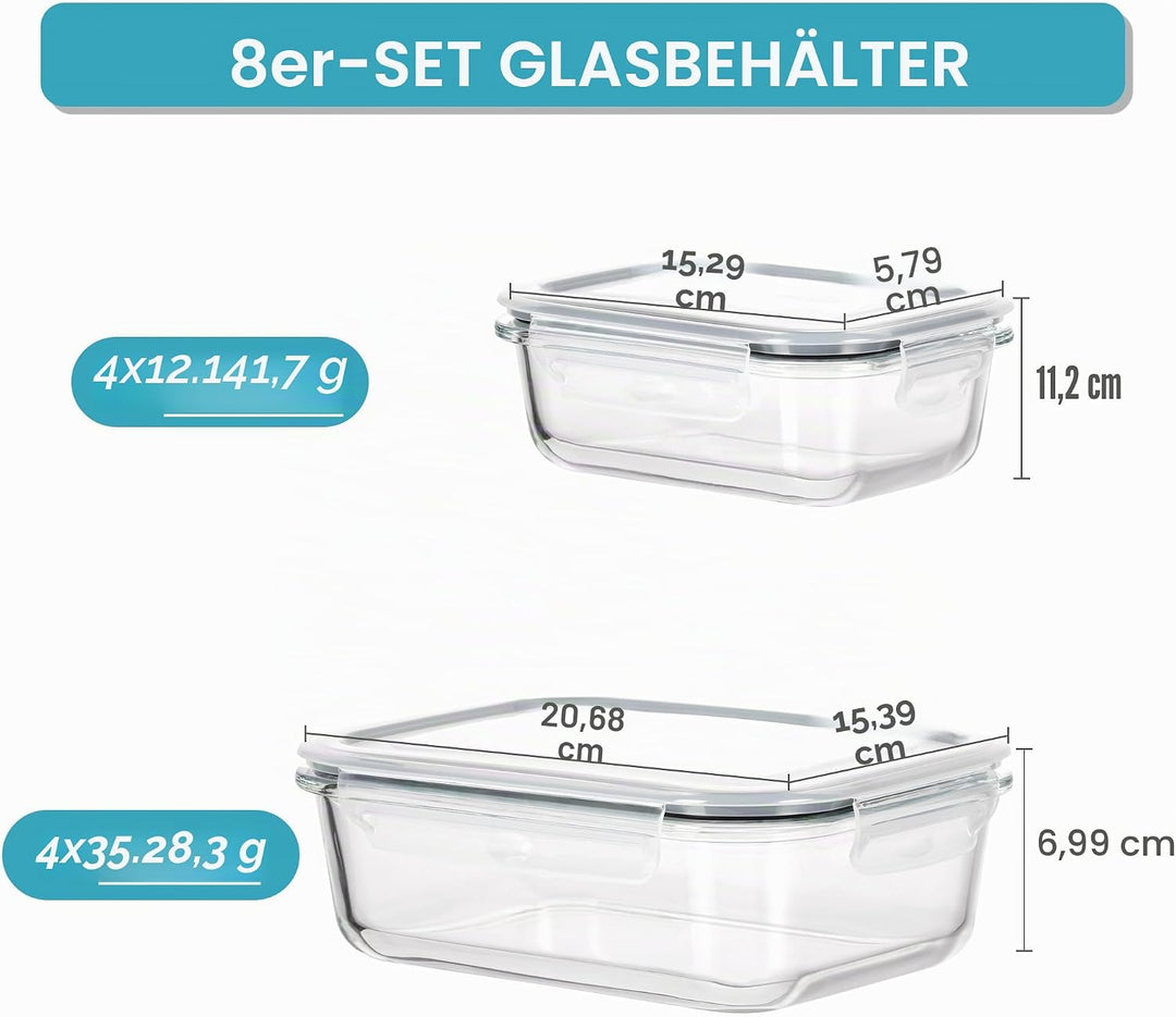 Vtopmart 8er-Pack Meal Prep Boxen Glas, Glasbehälter mit Deckel, (997ML &amp; 355 ML) Mealprepboxen, BPA