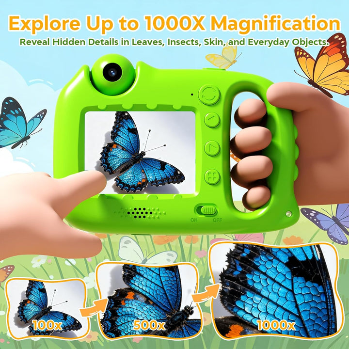 Mikroskop für Kinder, 1000X 4K Tragbares Digitales Mikroskop mit 2,4″ IPS-Display & 8 LED, Lernspiel
