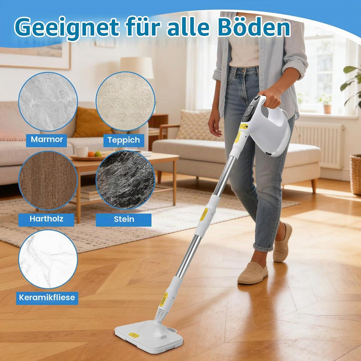 Dampfreiniger Handgerät 1200W, 2-in-1 Dampfreiniger mit Dampf Mop Funktion für Zuhause, 500ML Tank,