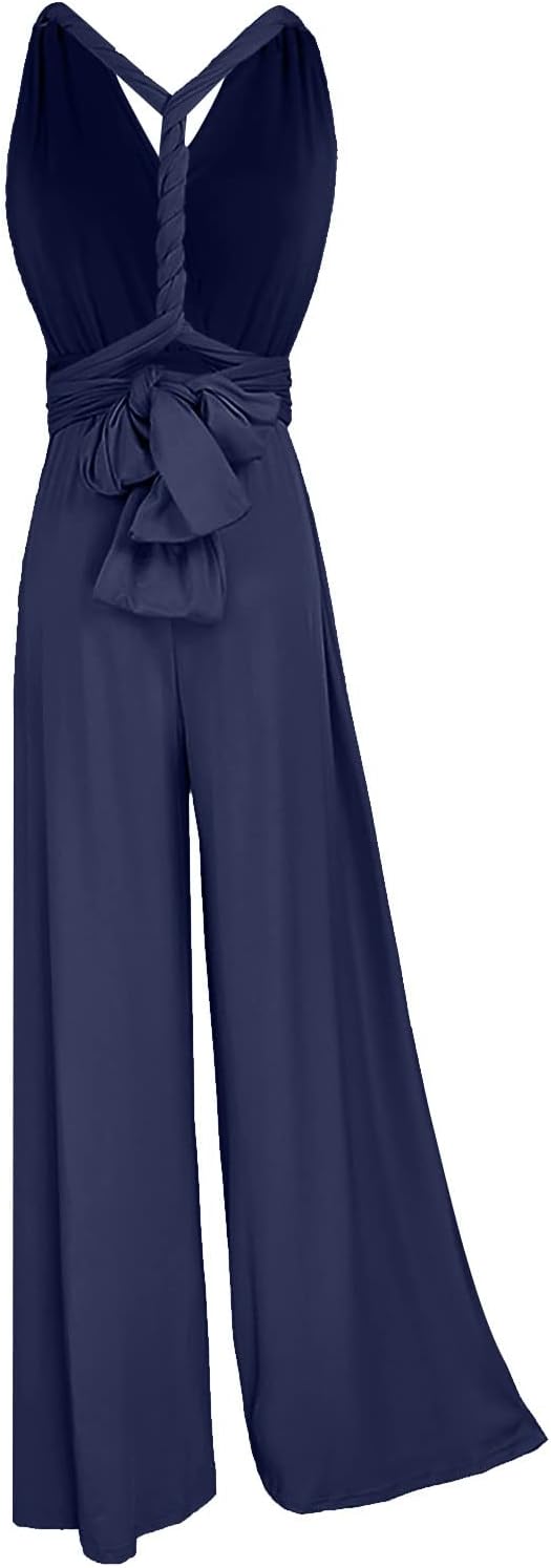 Ansenesna Jumpsuit Damen Sommer Lang Elegant Weites Bein Overall Frauen Rückenfrei V Ausschnitt Einf