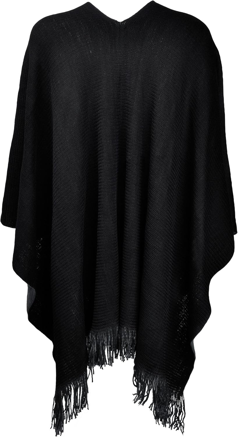 ZLYC Damen Herbst Winter Kaschmir Poncho Capes Retro Strick Cardigans mit Fransen Einheitsgrösse Gra
