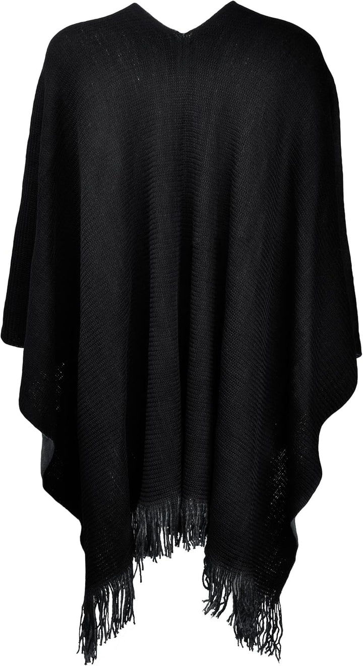 ZLYC Damen Herbst Winter Kaschmir Poncho Capes Retro Strick Cardigans mit Fransen Einheitsgrösse Gra