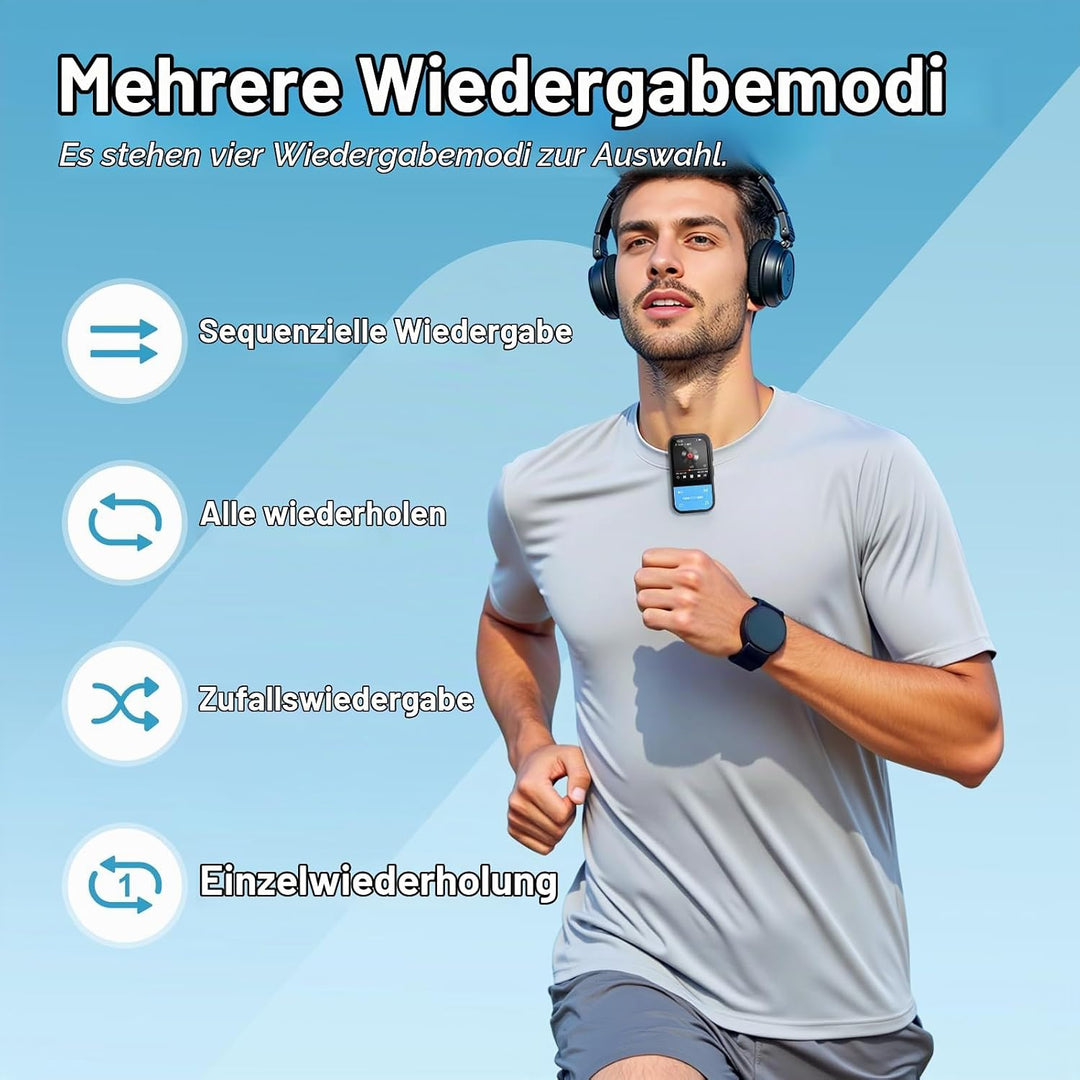 128GB MP3 Player - Clip MP3 Player mit Bluetooth 5.3, tragbarer Musikplayer mit FM-Radio, Sprachaufn