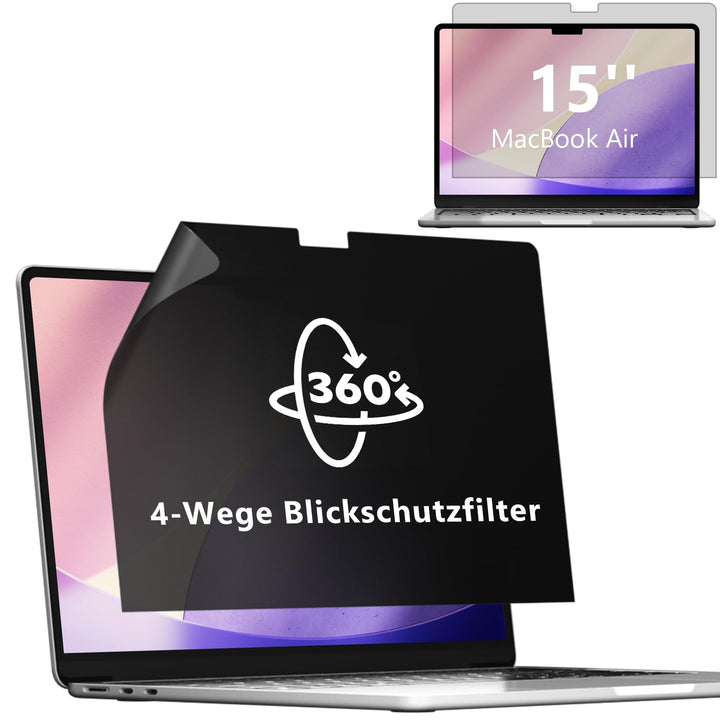 Mamol 360° Sichtschutz für Macbook Air 15 Zoll (2023-2025, M2, M3, M4), 4-Wege Blickschutzfilter，Sel