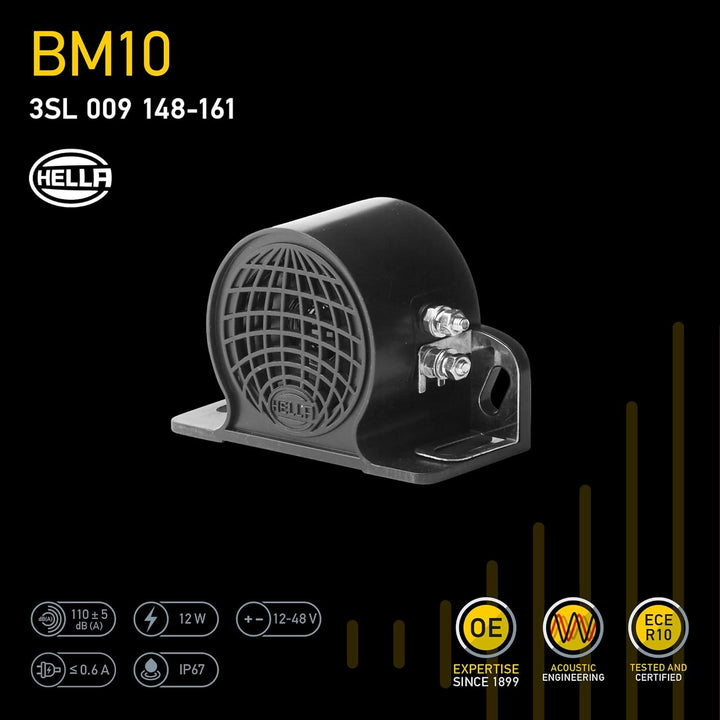 HELLA Rückfahrwarner BM10 - 110dB(A) - Starkton - Gehäusefarbe: schwarz - geschraubt - Stecker: Schr