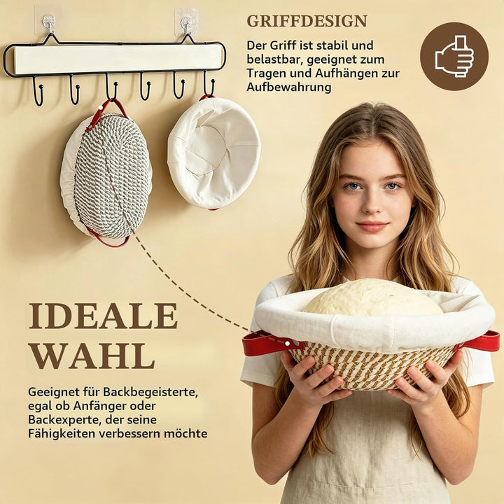 Gärkorb Set aus Baumwolle, oval atmungsaktiv Griffen Backmatte Heimbacken