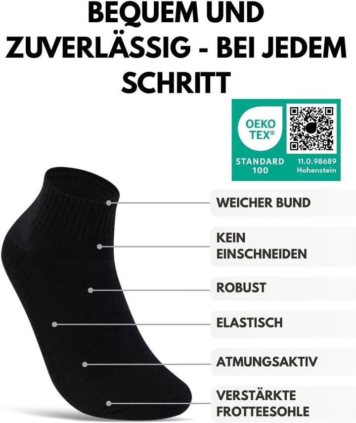 Sneaker Socken Quarter Sportsocken Herren & Damen (6 oder 12 Paar) Gepolstert mit Frotteesohle - Atm