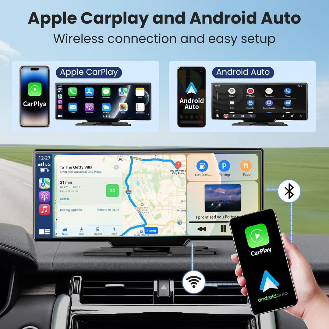 11 Zoll Wireless Carplay Display Für A-ppIe CarPlay und Android Auto mit 4K Dashcam 1080P Rückfahrka