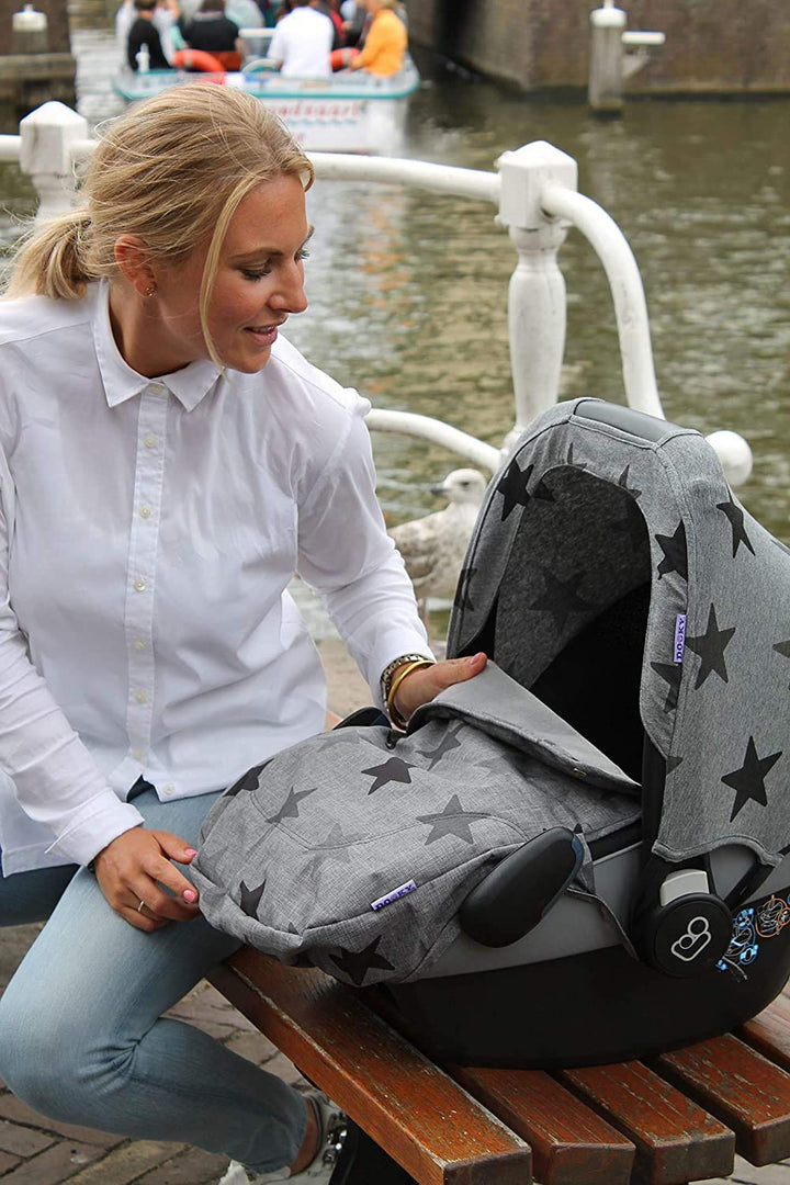Original Dooky Seat Cover Schonbezug Grey Stars für Babyschale Universalgrösse geeignet für 3 und 5