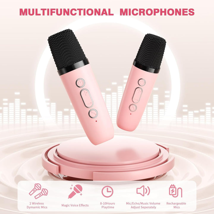 Mini-Karaoke-Maschine mit 2 kabellosen Mikrofonen, Top-Tragbare Bluetooth-Karaoke-Maschine für Kinde