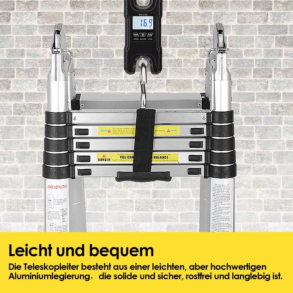 Herrselsam 5M Teleskopleiter Klappleiter Aluminium, Rutschfester Aluleiter Stehleiter Mehrzweckleite