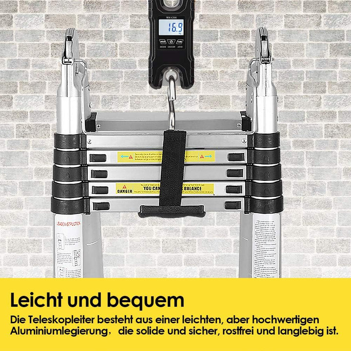 Herrselsam 5M Teleskopleiter Klappleiter Aluminium, Rutschfester Aluleiter Stehleiter Mehrzweckleite